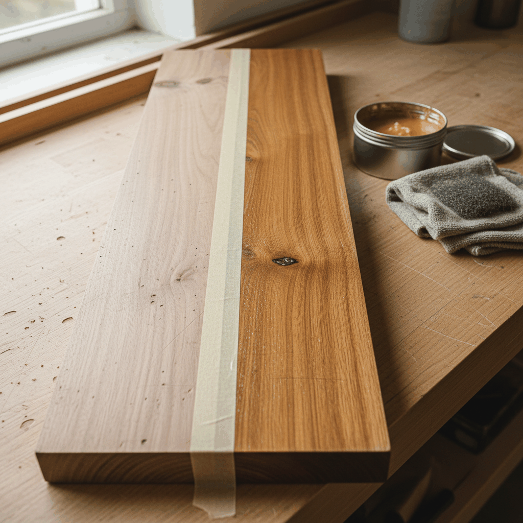 Application cire sur plateau bois