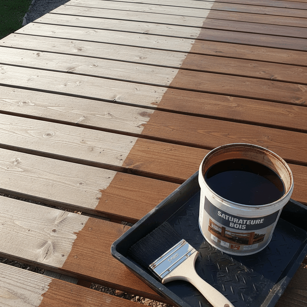 Application de saturateur sur lames de pergola