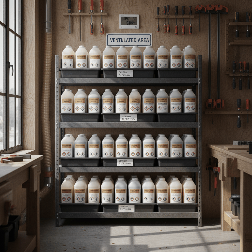 Étagère stockage produits bois