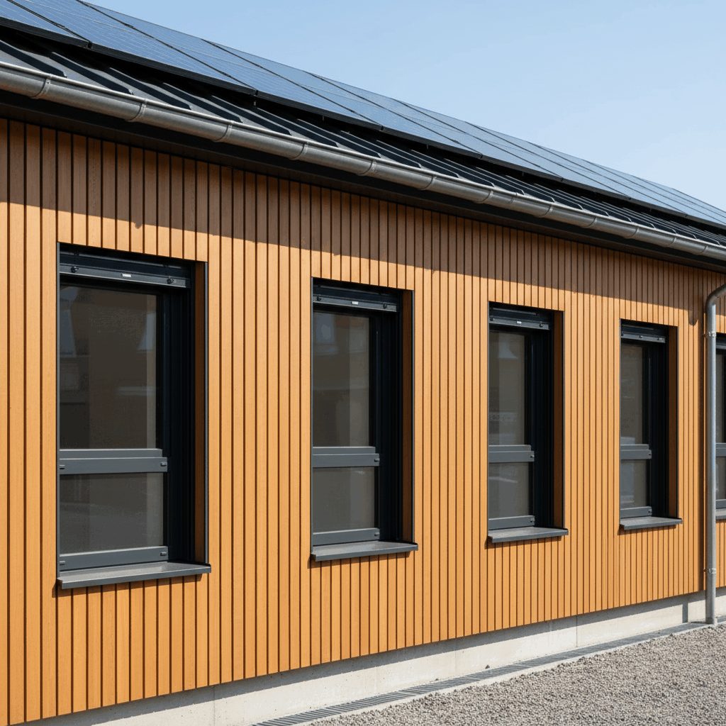 Façade bois traité bâtiment à énergie positive