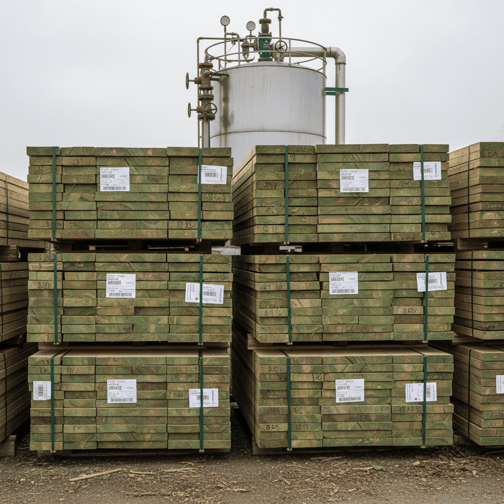 Lames de bois autoclave empilées
