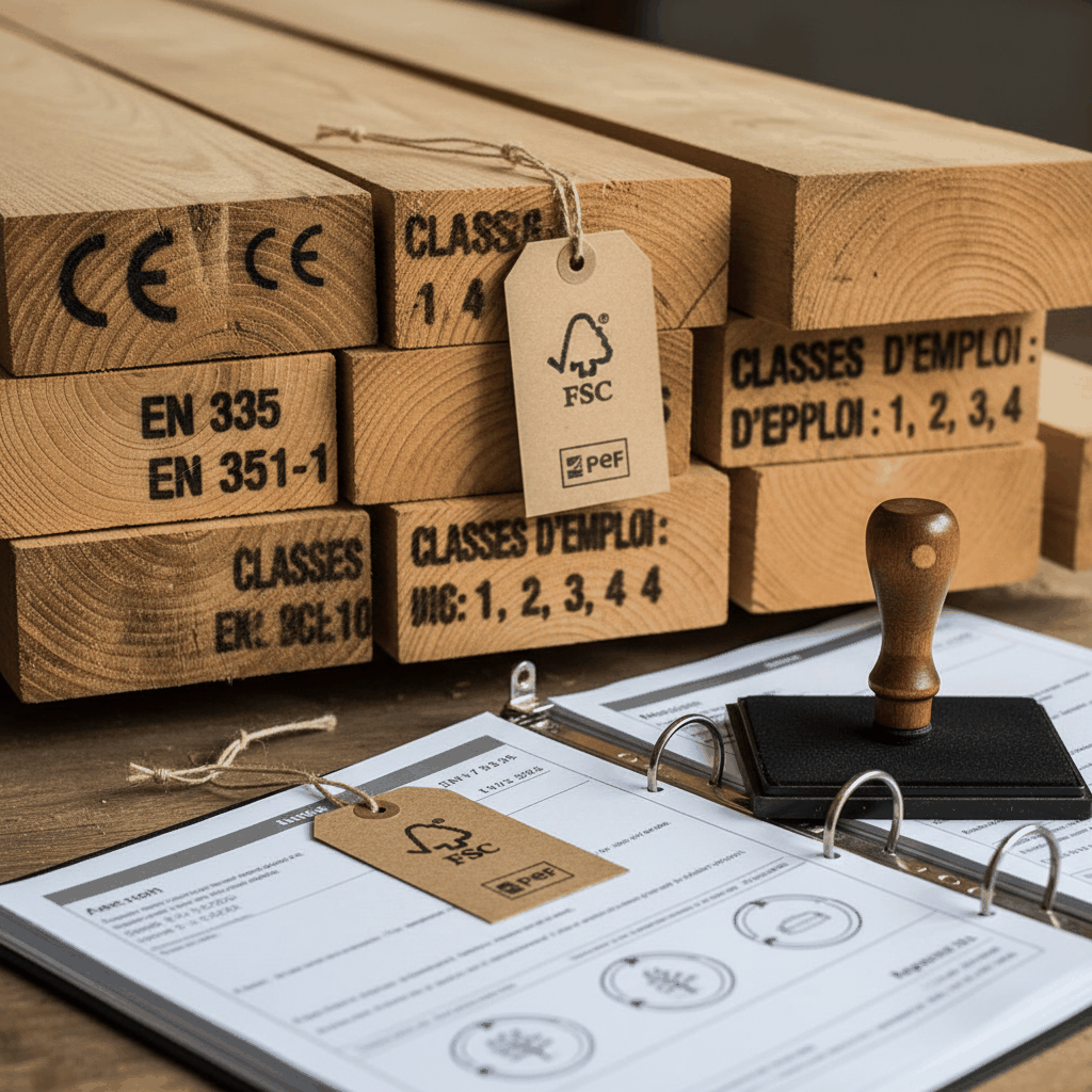 Marquages normes et labels sur bois traité