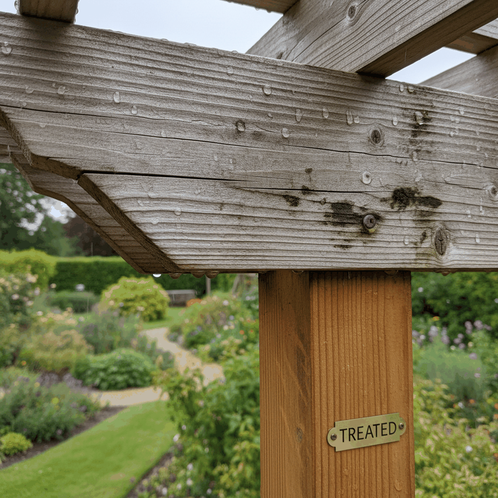 Pergola bois exposée aux intempéries