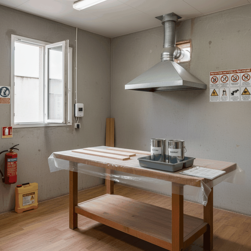 Poste de travail ventilé traitement bois