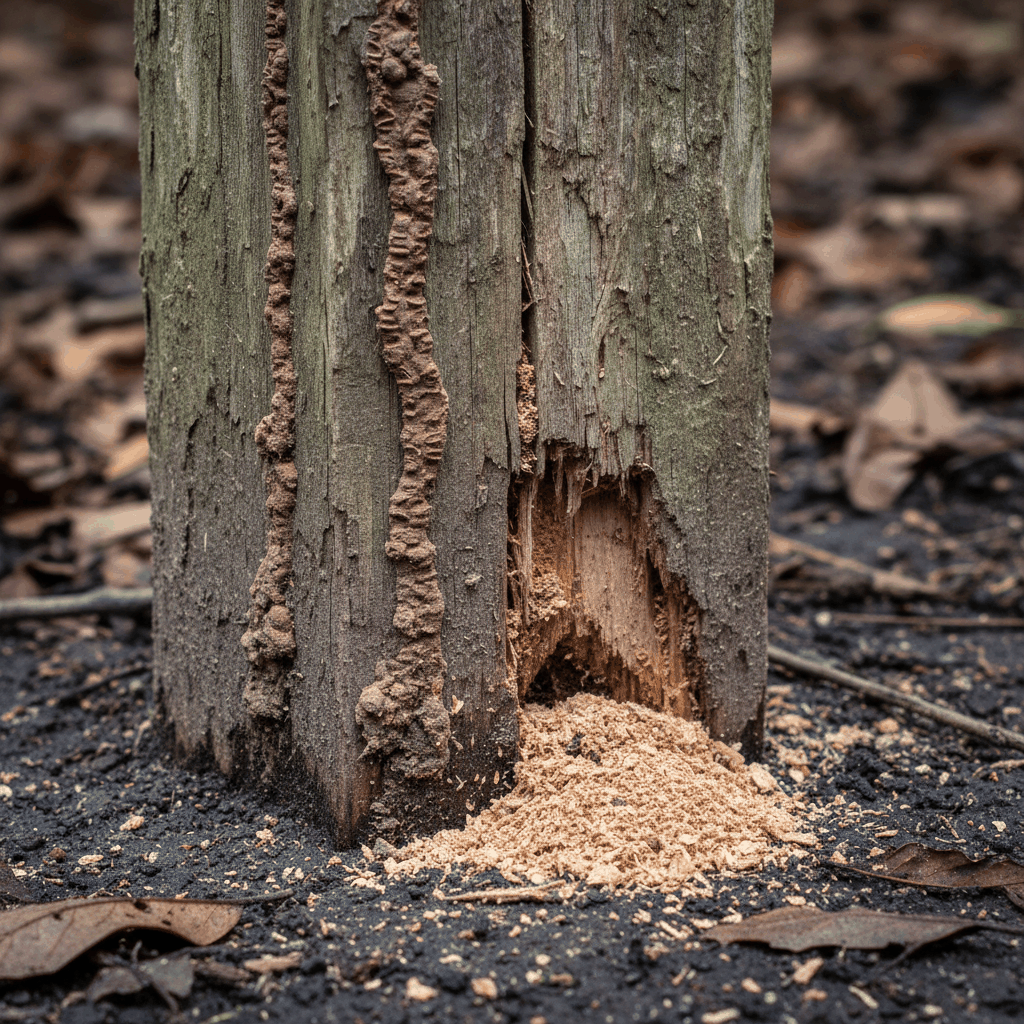Poteau bois traces de termites