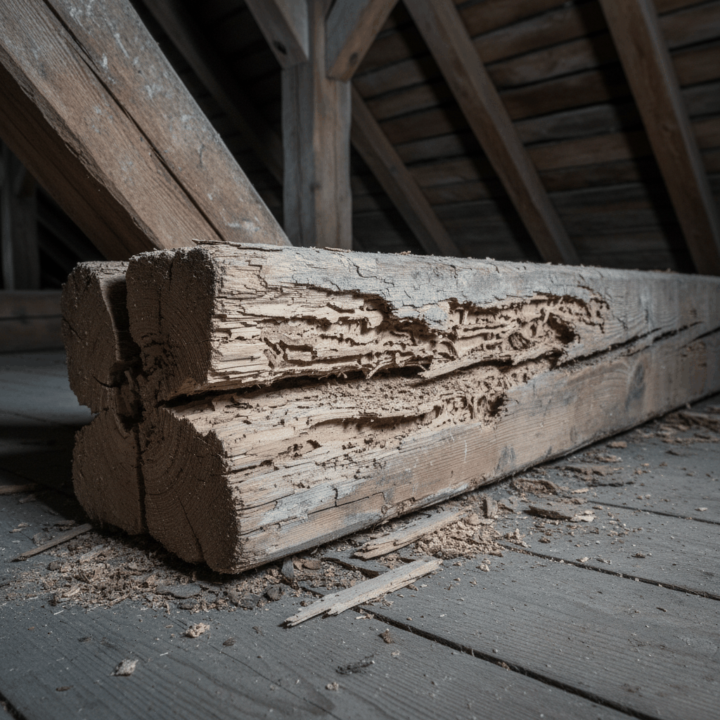 Poutre endommagée par termites