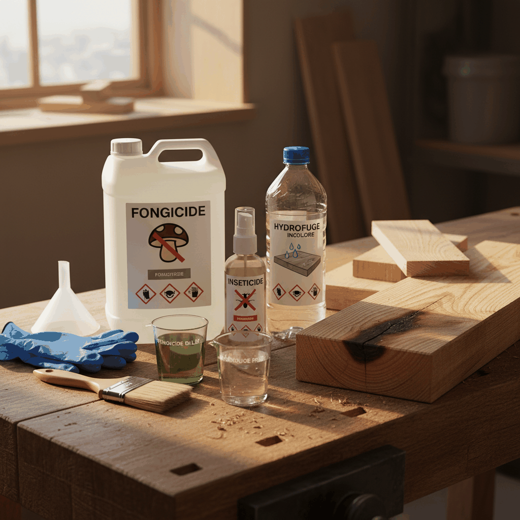Produits traitement bois bidons